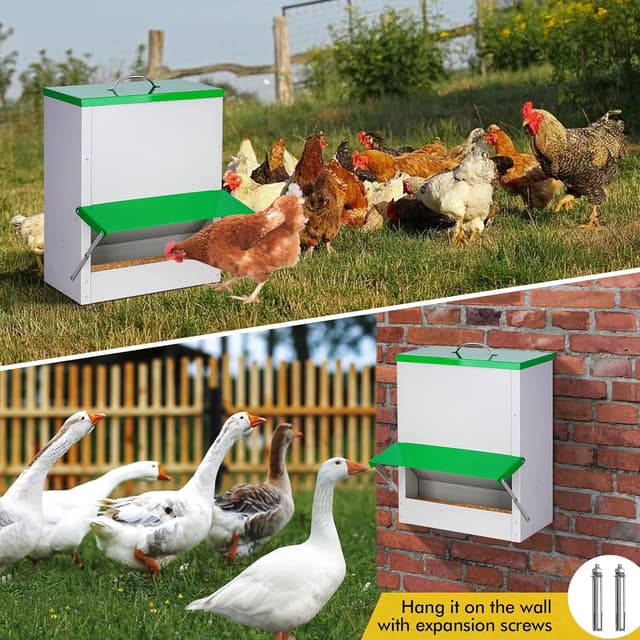 Thumbnail 6 de MasXirch Futterautomat Hühner 11 kg – Metall-Futtertrog mit Deckel für Außenbereich