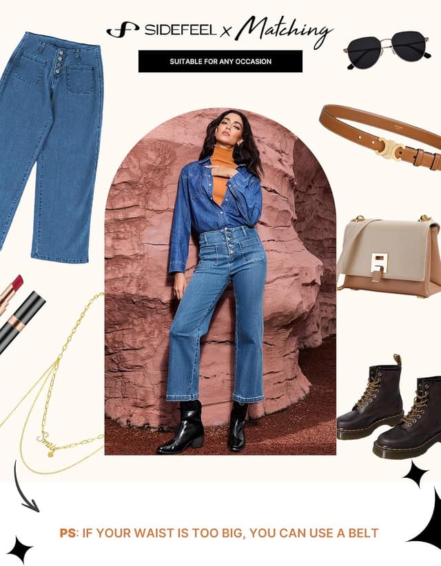 Thumbnail 4 de Sidefeel Women's Wide Leg Jeans High Waisted