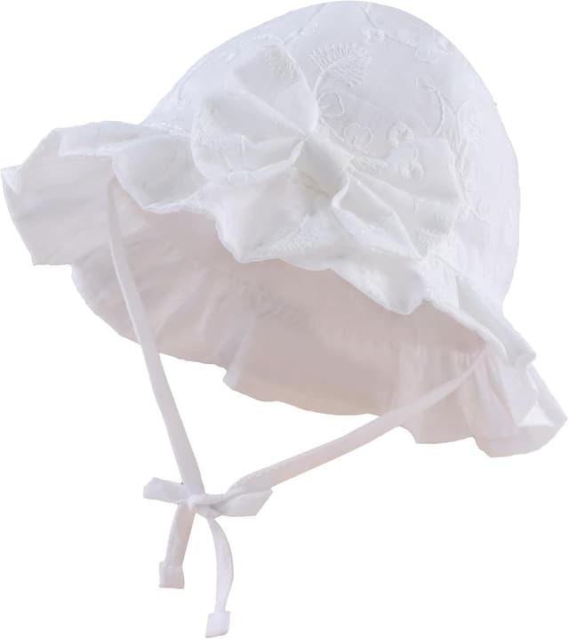 Detalle de XIAOHAWANG Baby Sommerhut Mädchen mit UV-Schutz, Baumwolle – mit Schleife & Bindebändern
