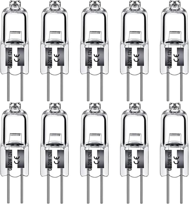 Detalle de Levidon G4 Halogen Light Bulbs 20W 12V Clear Capsule 2‑Pin (Warm White, Dimmable) – 10 Pack