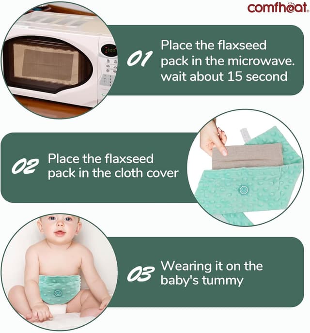 Detalle de Comfheat Heating Pad for Baby Colic Belt (Flaxseed Heated Tummy Wrap), 0–3 Years – Green