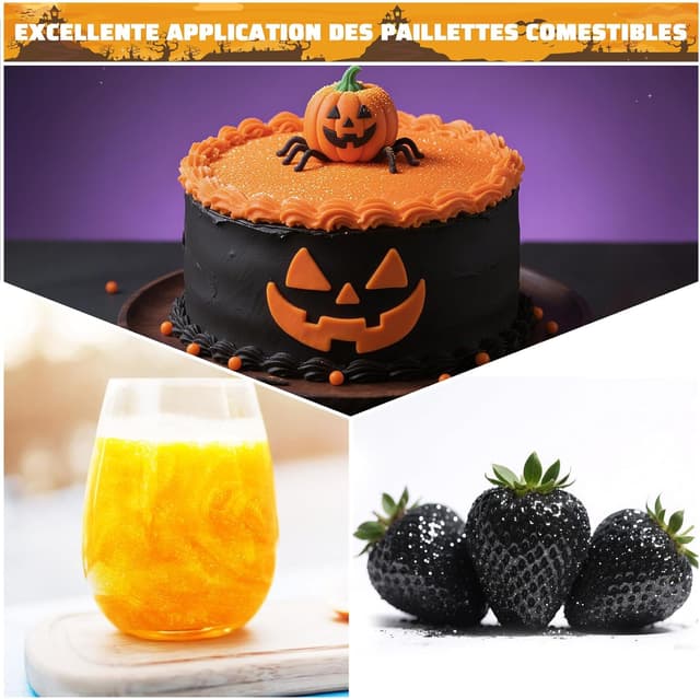 Detalle de Paillettes comestibles Luster Dust Orange & Noir (5 g) – colorant alimentaire en poudre pour gâteaux, macarons et cocktails (Halloween)