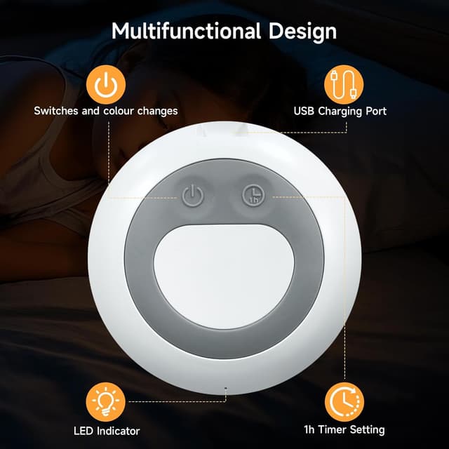 Detalle 2 de Tyute LED Night Light for Kids – USB Rechargeable Touch Lamp with Warm White & 7 RGB Colours