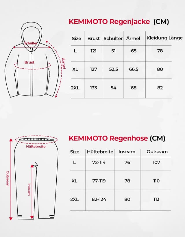 Detalle de KEMIMOTO Herren Motorrad-Regenanzug mit 15.000 mm Wassersäule – wasserdichte Regenjacke & Regenhose