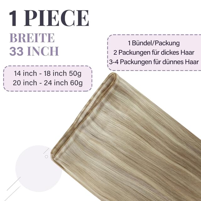 Detalle de Fshine Echthaar Tressen zum Einnähen, 35 cm / 50 g – aschblond mit hellblond Highlight (Farbe 18P613)