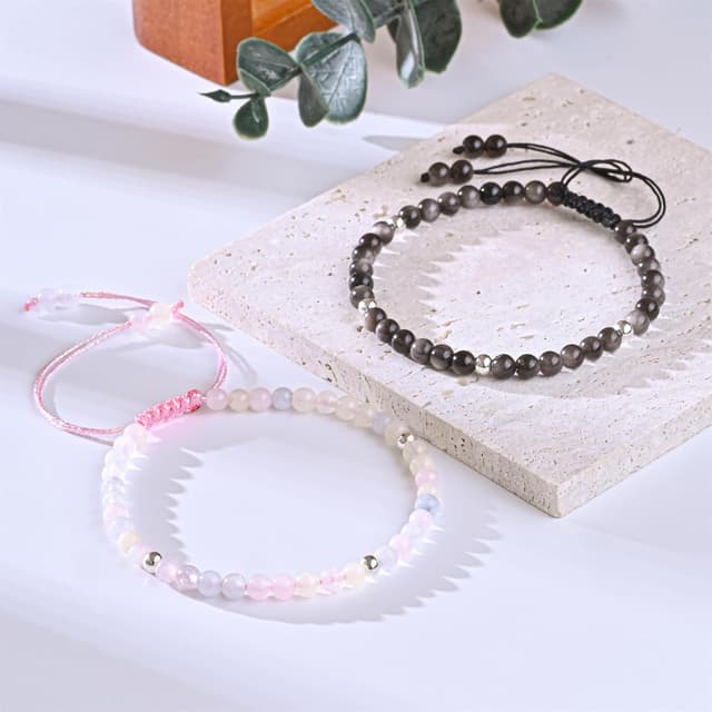 Detalle 2 de Apocalyptic-K Damen Fußkettchen aus 925 Silber/Gold mit Naturstein-Perlen (4 mm), handgewebt