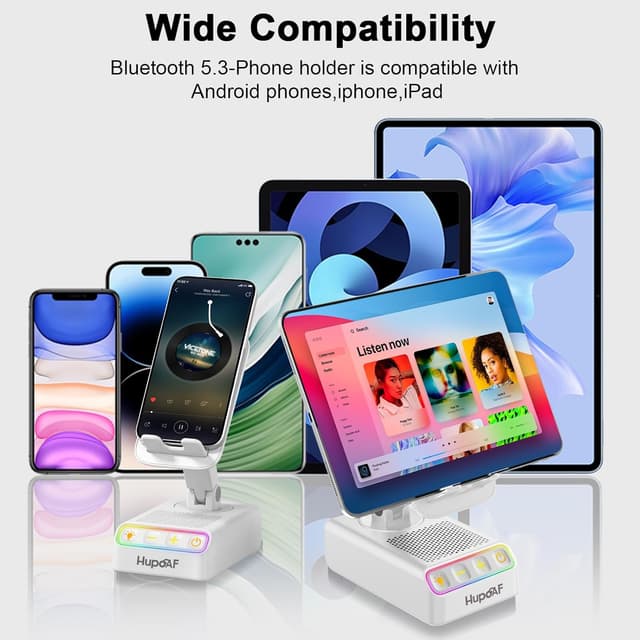 Detalle de Hupoaf phone stand with Bluetooth speaker (4-in-1) for birthdays, Christmas and everyday use