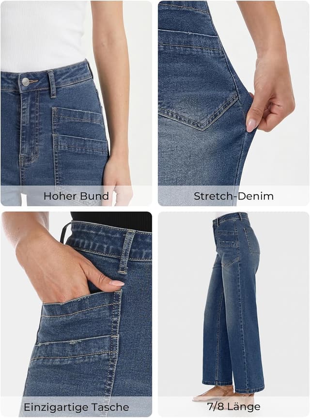 Detalle 2 de StylSense Baggy Jeans Damen High Waist Wide Leg Stretch – 7/8 Jeanshose mit geradem Bein