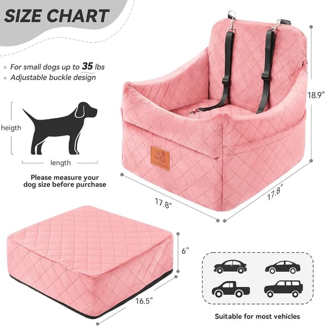 Detalle de GL GLENSLAVE Hunde-Autositz für kleine & mittlere Hunde bis 35 lbs (rosa)