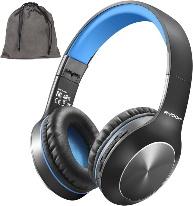 Detalle de Rydohi Bluetooth Over-Ear Headphones (68H playtime, Bluetooth 5.3, mic) – black/blue