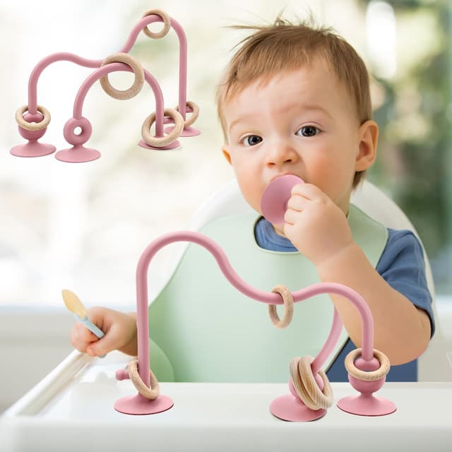 Detalle de AiTuiTui Multi Purpose High Chair Suction Toy (Dark Red) – Sensory toddler feed-time toy