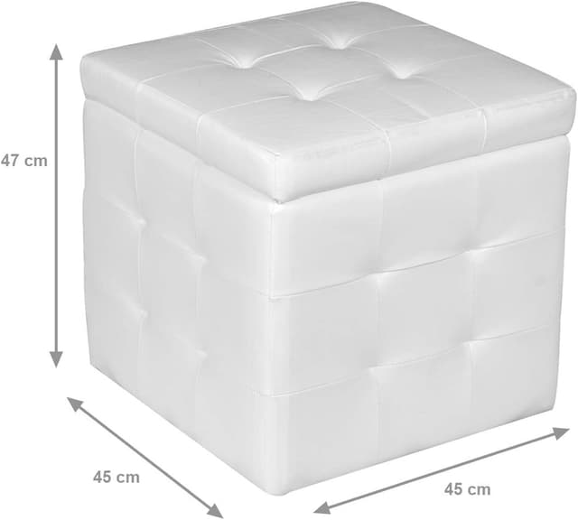 Detalle 2 de Pouf contenitore in finta pelle bianco 45 cm