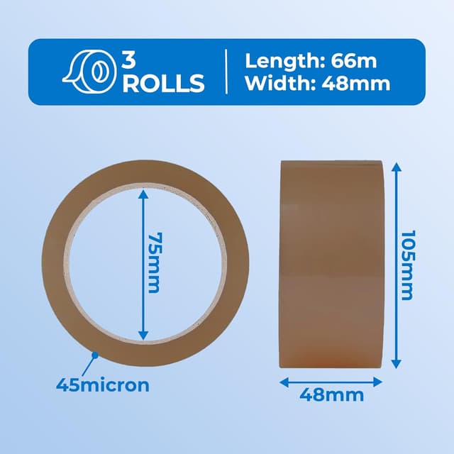 Detalle de Double Dragon Brown Packing Tape – 48mm x 66m (3 Rolls) for Heavy-Duty Parcel Sealing