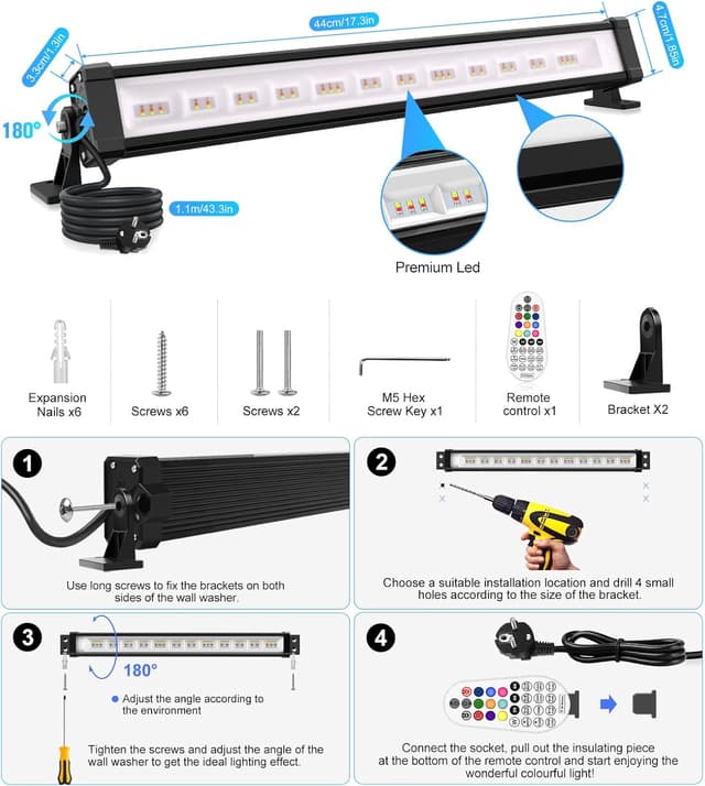 Thumbnail 6 de MEIKEE 42W RGB Strahler mit Fernbedienung (360° Wallwasher, 2er-Set) – 10 Farben, 30 Modi, Timer