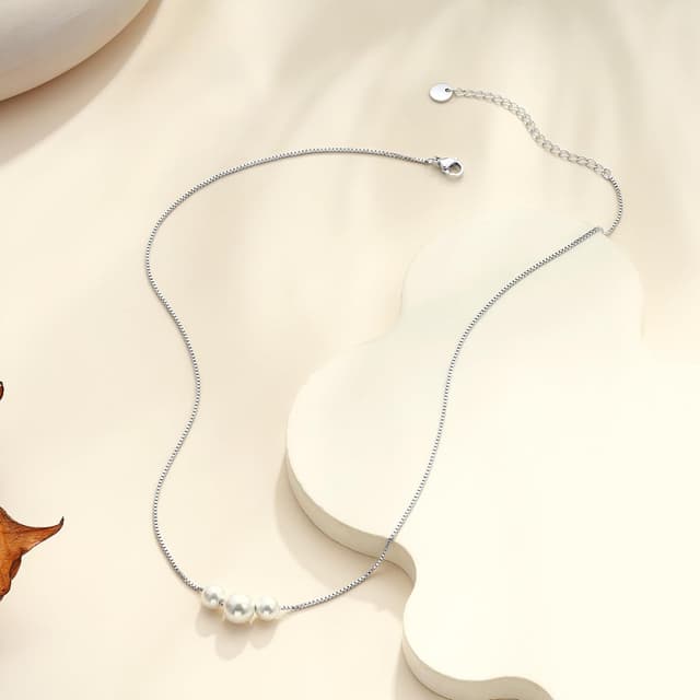 Detalle de Fezodo Damen-Perlenkette-Set (wasserfest) mit Perlenohringe & Perlenarmband