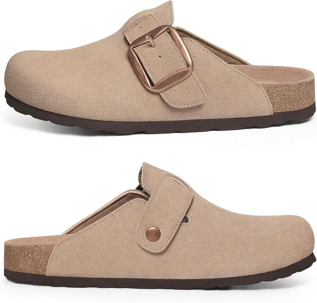 Detalle 2 de KIDMI Genuine Suede Clogs for Women with Memory Foam Cork Footbed and Big Buckle
