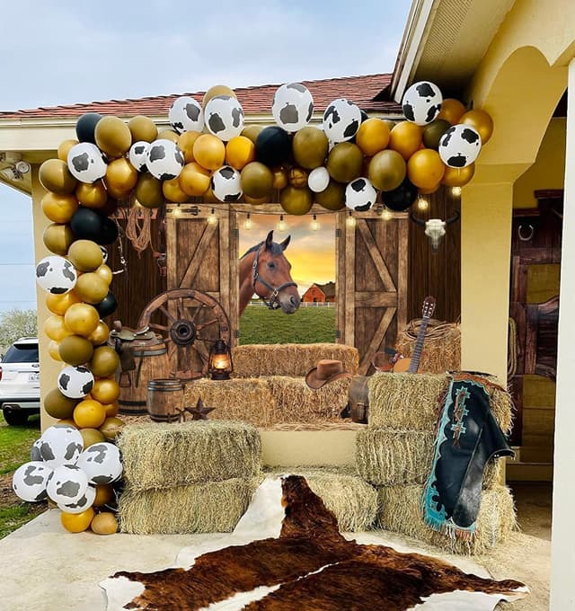 Detalle de 8x6ft Western Cowboy Backdrop (Rodeo Horse Theme) – Polyester photo prop for barn, birthday & party décor