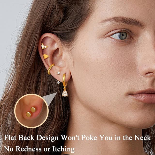 Thumbnail 1 de ZELORES 9 Pairs Flat Back Stud Earrings 20G