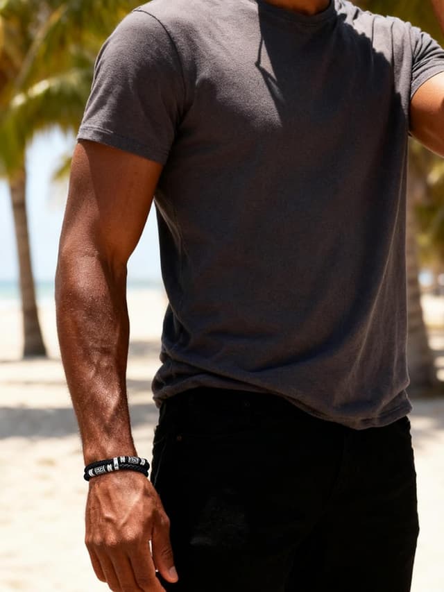 Detalle 2 de Bestyle Lederarmband für Herren mit Edelstahl 316L und Magnetverschluss (Längen 19–25 cm) in Gold/Silber/Schwarz