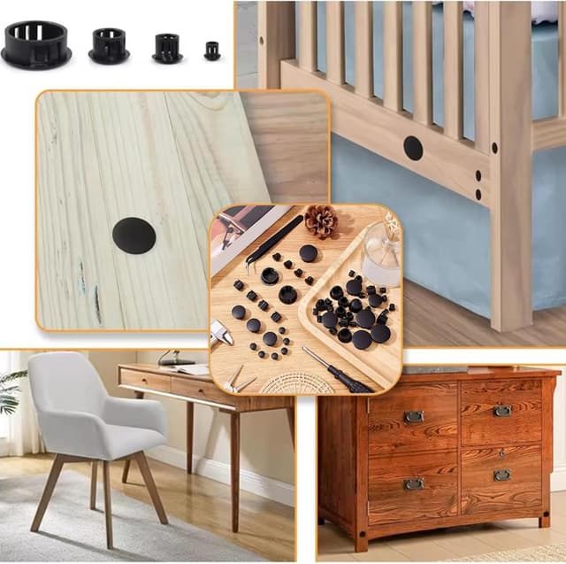 Detalle de Dncvb Abdeckkappen für Bohrlöcher (135 Stück) – 9 Größen, Blindstopfen aus Kunststoff in Schwarz