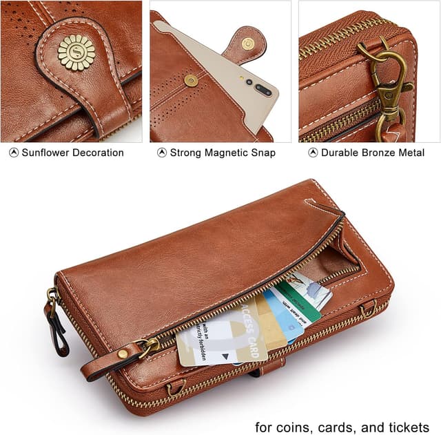 Detalle de S-ZONE Pn21b017 portamonete per telefono da donna con blocco RFID e tracolla