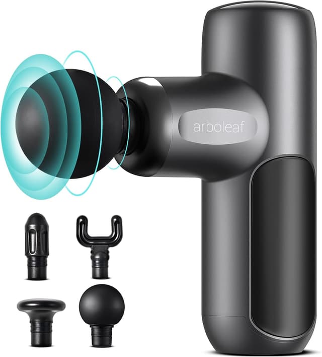 Detalle de arboleaf Massagepistole mini (0,39 kg) mit 5 Geschwindigkeiten & 4 Massageköpfen