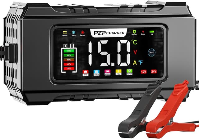 Detalle de PZP 15-Amp 12V/24V Smart Battery Charger, Maintainer & Trickle Charger (9-Stage, LiFePO4 & Lead-Acid)