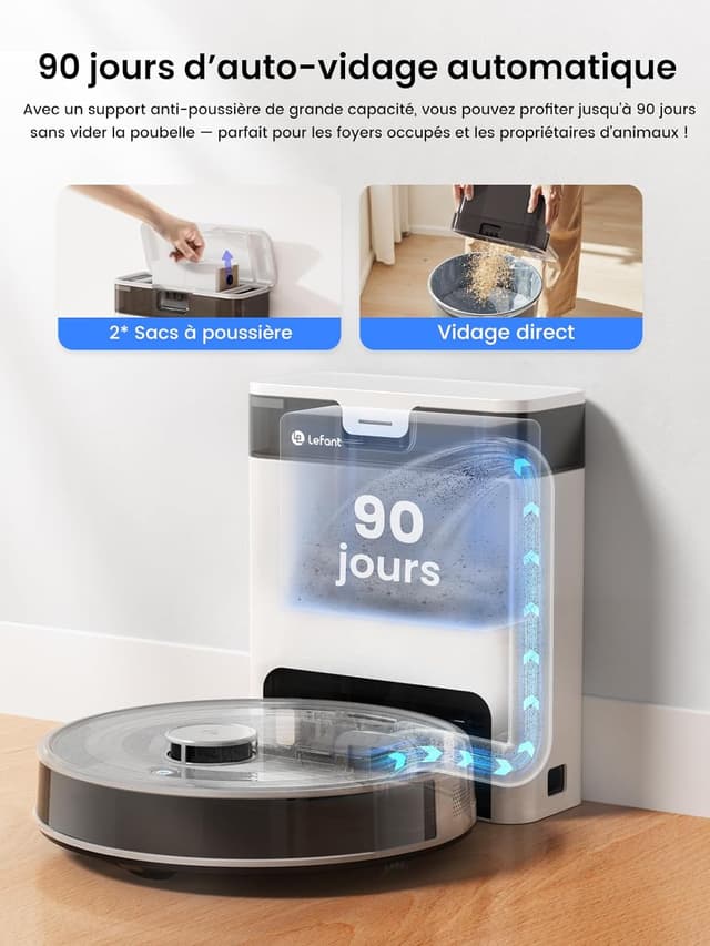 Detalle de Lefant M2 Pro Robot Aspirateur Laveur 6000Pa avec station de vidage automatique