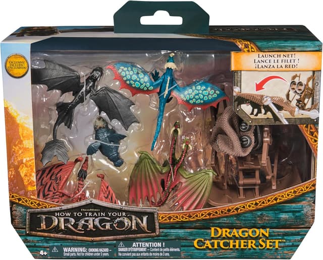 Detalle de DreamWorks Dragons How to Train Your Dragon 5-Pack Dragon Catcher Set with Hiccup’s Mangler Net Launcher (Ages 4+)