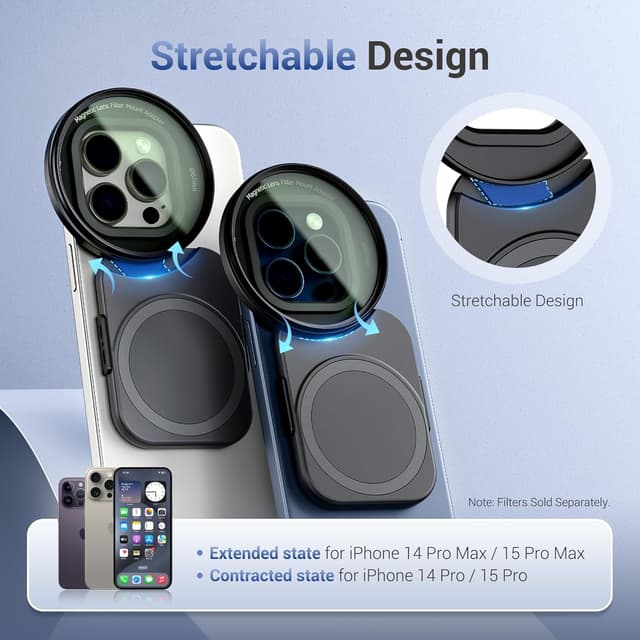Detalle de JJC adaptateur de filtre magnétique pour iPhone 16/15/14 Pro (67 mm) avec fixation Magsafe et support double face