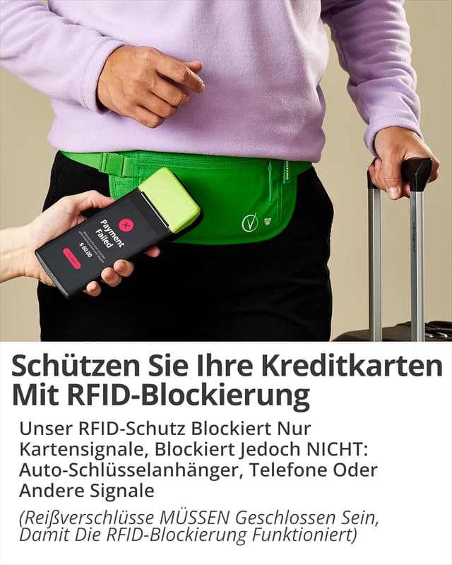 Detalle de Vantamo Bauchtasche Damen ultraflach mit RFID-Schutz – Geldgürtel für Reisen, Laufen & Wandern