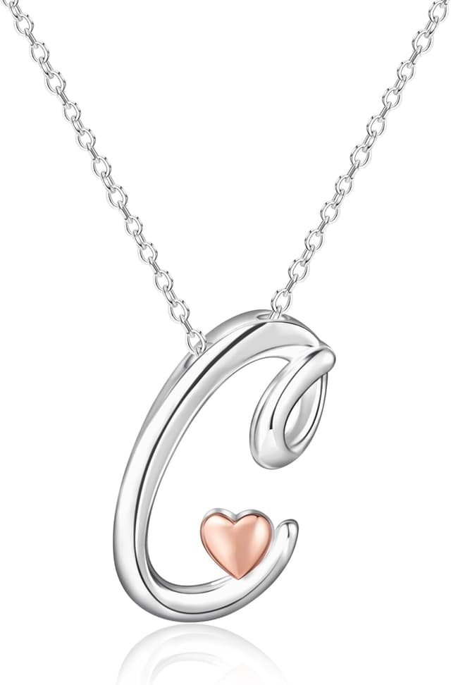 Detalle de Mesovor Collier avec initiale en argent et cœur en or rose pour femme (pendentif lettre) — chaîne d’environ 50 cm