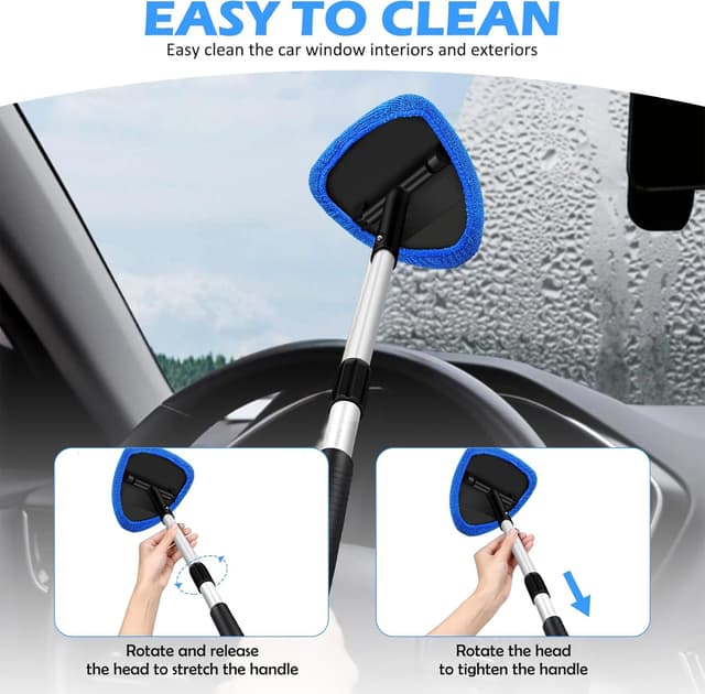 Detalle de WENJION 5-piece car windscreen cleaner kit with extendable handle and reusable microfiber pads