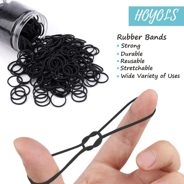 Detalle 2 de HOYOLS 3/4” Black Latex-Free Hair Rubber Bands (600 pcs) for Ties, Braids & Ponytails