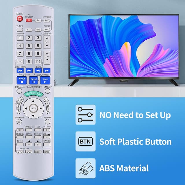 Detalle de TCNOUMT EUR7662YN0 replacement remote for Panasonic audio receivers and stereo systems