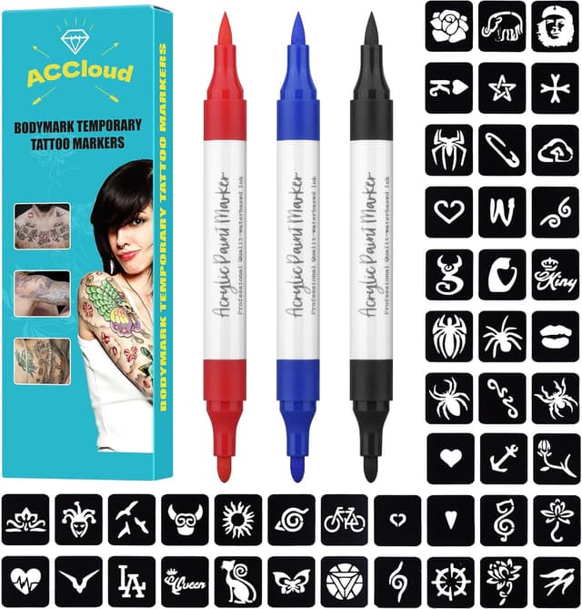 Detalle de Temporary Tattoo Markers Kit with Stencils