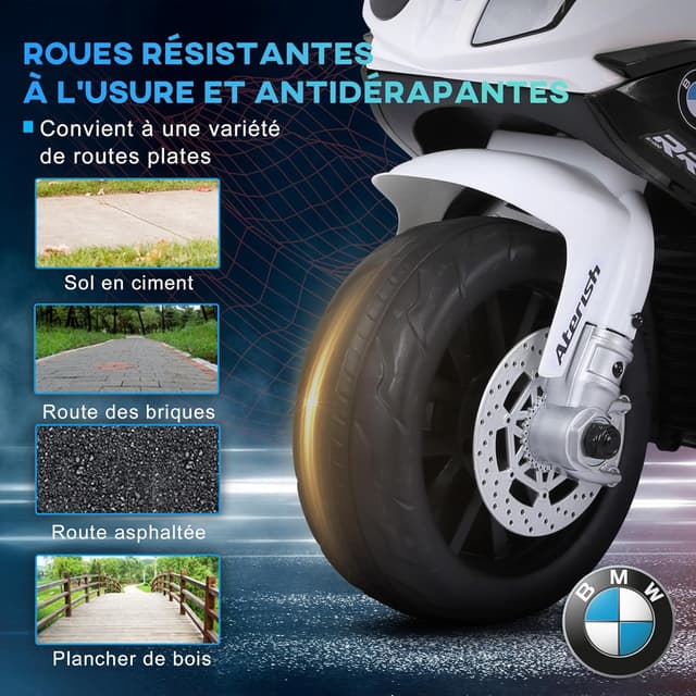Detalle de HOMCOM Moto électrique pour enfants sous licence BMW S1000 RR 3 roues 6V (noir)