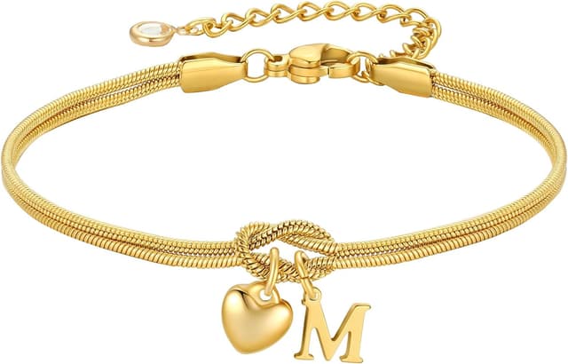 Detalle de TINGN Goldfarbenes Liebesknoten-Armband für Damen & Mädchen mit personalisierten Buchstaben und Herz-Anhänger (18K vergoldet)
