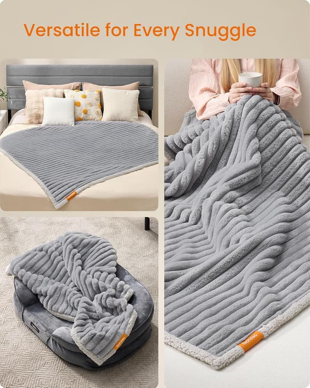 Detalle de Feandrea Waterproof Dog Blanket (M) 102 x 73 cm, reversible faux fur & sherpa PPB034G01