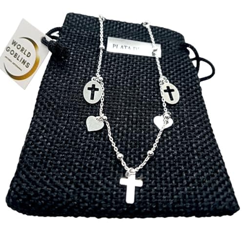 Detalle de WORLD GOBLINS Pulsera Religiosa de Plata 925, hecha a mano (ajustable)