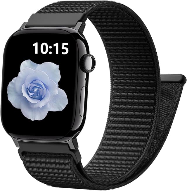Detalle de CeMiKa Nylon Loop Strap for Apple Watch (Black) – breathable sports nylon for 46mm/42mm/44mm/45mm/49mm