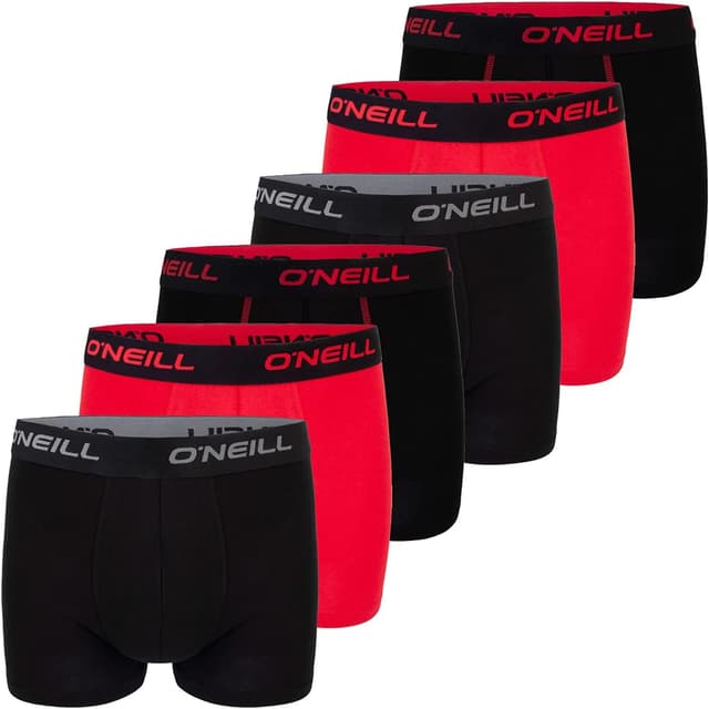 Detalle de O’Neill Herren-Boxershorts im 6er-Pack aus Baumwolle (ohne Eingriff) – Basic-Trunks in Schwarz/Rot/Blau