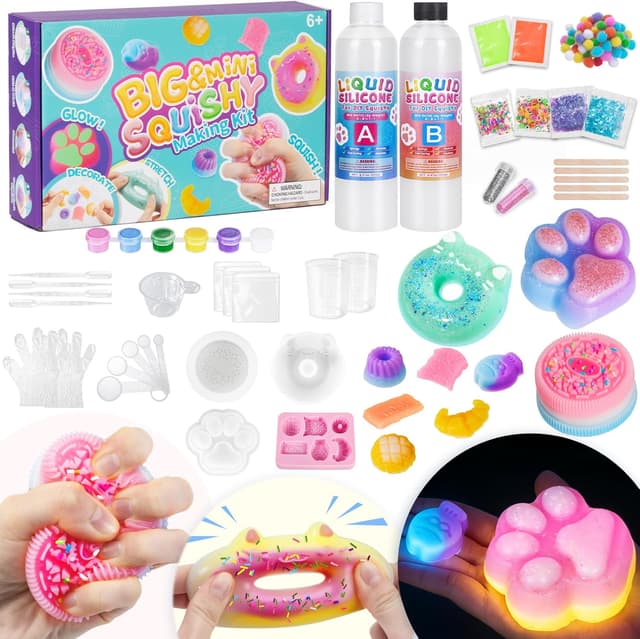 Detalle de Liquid Silicone BIG Squishy Making Kit (480ml) with 9 Moulds – Glow-in-the-dark squishy DIY set for kids