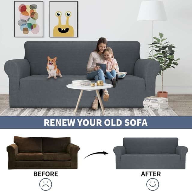 Detalle de Ystyle Copridivano 2 posti con braccioli super elasticizzato, antigraffio e antiscivolo, grigio scuro