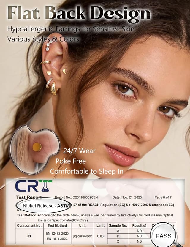 Detalle 2 de Diamday 6 Paar Ohrringe Set (Gold/Silber) aus Chirurgenstahl – hypoallergen für Ohrstecker & Creolen