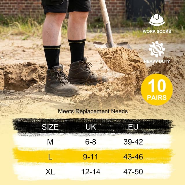 Detalle de LOFIR chaussettes de travail sécurité renforcées homme (pack de 10) pour bottes de sécurité respirantes et résistantes, taille 39-50