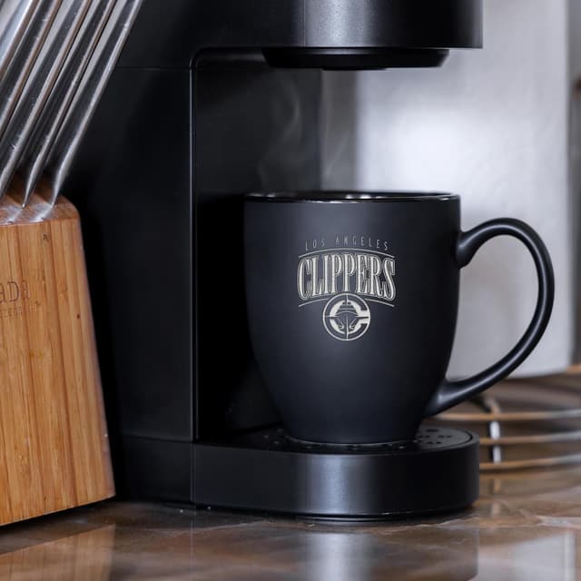 Detalle de Rico Industries NBA Basketball 15oz Matte Black Ceramic Bistro Mug (Hot or Cold) – Dishwasher & Microwave Safe