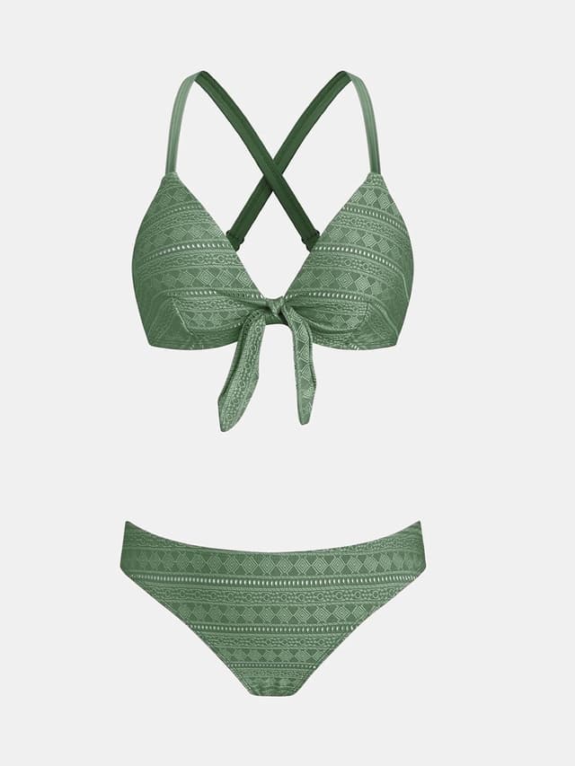 Detalle de CUPSHE Damen Bikini Set mit V-Ausschnitt, Knoten vorn & Low Waist Crossback
