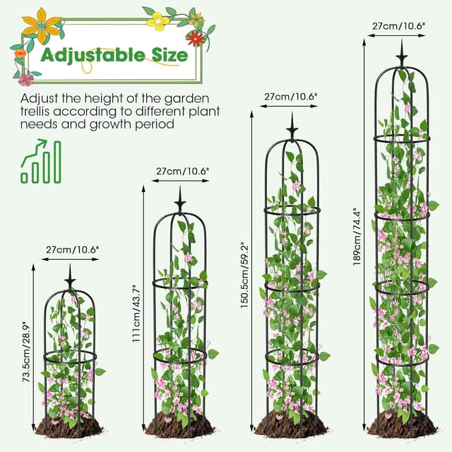 Detalle de MQUPIN Garden Obelisk Upgraded – Adjustable U-shaped climbing plant tower trellis, 189cm