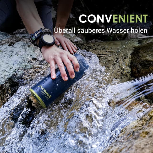 Detalle 2 de Purewell Press-Filter-Flasche 500 ml – Trinkflasche mit Druck-Filtersystem und 0,01 µm UF-Membran